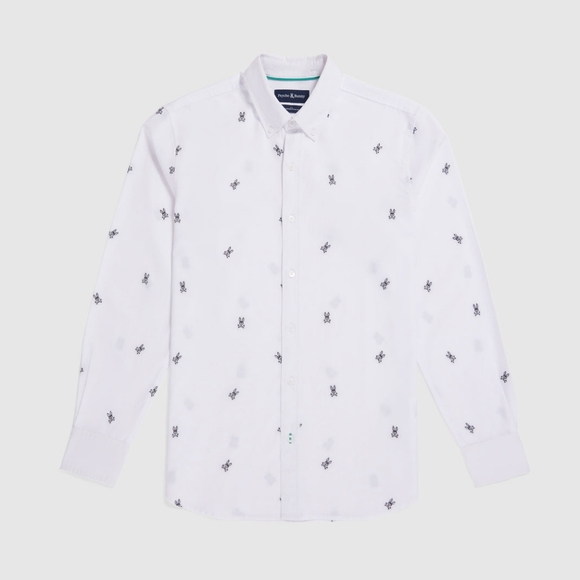Psycho Bunny Seneca Oxford All Over Embroidered Long Sleeve Shirt - Picture 12 of 15